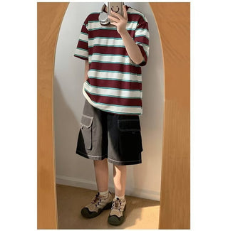 Men's Summer Japanese Vintage Stripe T-shirt Phosgene