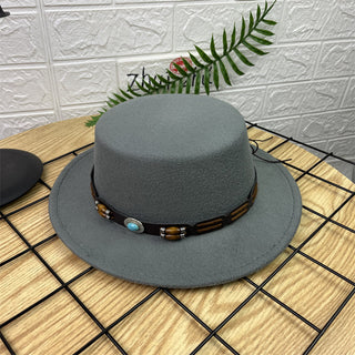 British Retro Woolen Wide Brim Flat Top Hat - Phosgene