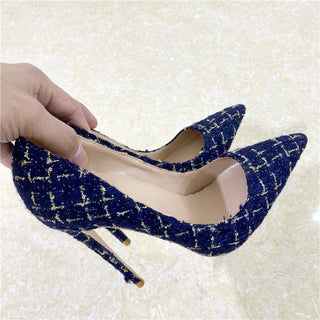 New Woven High Heel Shoes 12CM Pointed Stiletto Heel Shallow Mouth - Phosgene