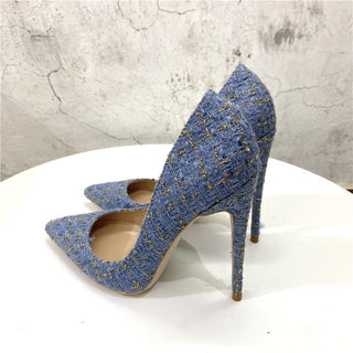 New Woven High Heel Shoes 12CM Pointed Stiletto Heel Shallow Mouth - Phosgene