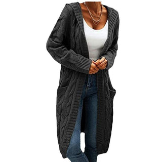 Women's Twisted Design Pocket Long Sleeve Sweater Solid Color Casual Coat - Phosgene