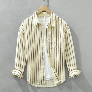 Square Collar Striped Casual Shirt Trendy Loose-fitting Versatile Blouse Pure Cotton Coat Phosgene