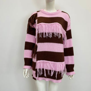 Contrast Color Tassel Sweater Sweater Striped European And American Top - Phosgene