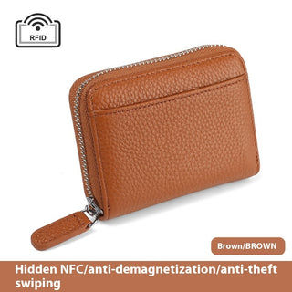 First Layer Cowhide Rfid Anti-theft Swiping Expanding Card Holder Wallet Bags Phosgene