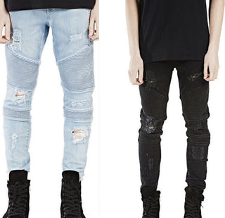 Street Ripped 3D Cutting Slim Elastic Jeans Phosgene