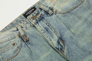 Retro Straight Jeans Men's Punk Distressed Phosgene