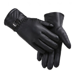 Winter Leather Gloves For Men And Women Velvet Thickened Cold-proof Warm Cycling Anti-slip Touch-screen Large Fleece Gloves - Phosgene