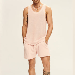 Men's Two-piece Knitted Sleeveless Tank Top Shorts Phosgene