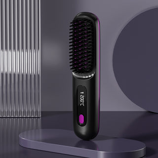 2 In 1 Straight Hair Comb Wireless Hair Straightener Brush Hair Fast Heating Portable Hot Curler USB Charging - Phosgene