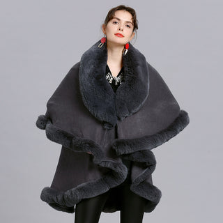 Fur Shawl And Fur Collar Knitted Cardigan Shawl Cloak - Phosgene