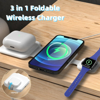 3 In 1 Magnetic Foldable Wireless Charger Charging Station Multi-device Folding Cell Phone Wireless Charger Gadgets - Phosgene