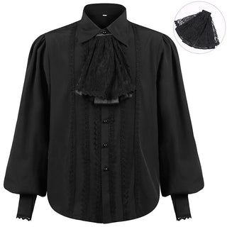 Punk Retro Shirt Men's Solid Color Pleated Lace Fake Collar Long Sleeve Loose  Shirt Phosgene