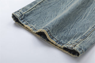 Washed And Worn Worn Denim Trousers Men's Pleated Phosgene