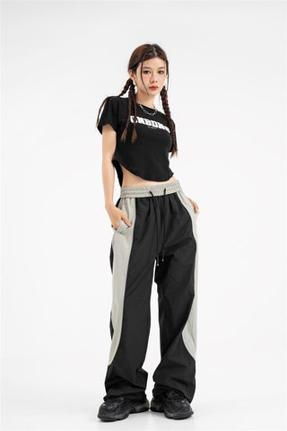 Contrast Color Track Sweatpants Snap Fastener Split Stitching Casual Trousers - Phosgene