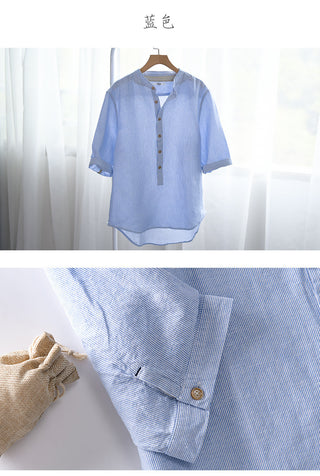 Summer Cropped Sleeves Cotton Linen Linen Shirt For Men Phosgene