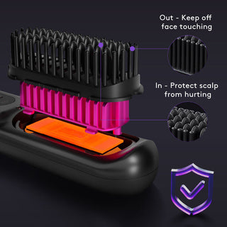 2 In 1 Straight Hair Comb Wireless Hair Straightener Brush Hair Fast Heating Portable Hot Curler USB Charging - Phosgene