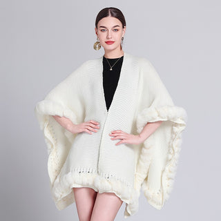 Solid Color Knitted Cape And Shawl Sweater Coat - Phosgene