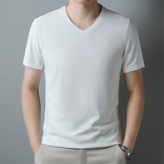 Men's Thin Casual Solid Color And V-neck Short-sleeved T-shirt Phosgene