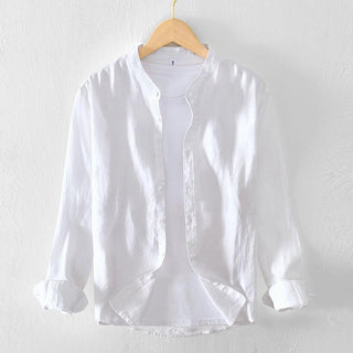 Stand Collar Solid Color Linen Shirt Coat Phosgene