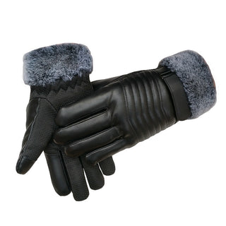 Winter Leather Gloves For Men And Women Velvet Thickened Cold-proof Warm Cycling Anti-slip Touch-screen Large Fleece Gloves - Phosgene