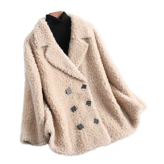 All Wool Granular Sheep Shearing Mid Length Large Size Fur Coat - Phosgene