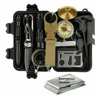 14-In-1 Outdoor Emergency Survival Kit Camping Hiking Tactical Gear Case Set Box - Phosgene