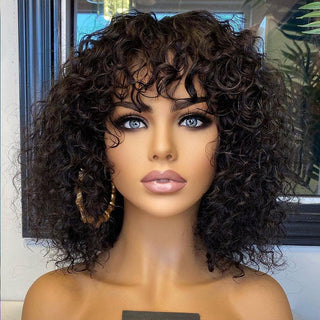 Deep Curly Fringe Human Hair Wigs With Bangs - Phosgene