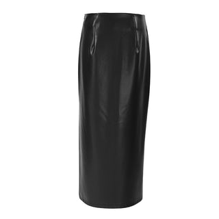 Commuter French Sheath PU Leather Skirt Autumn And Winter Black Slit Straight Skirt - Phosgene