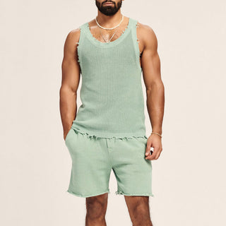 Men's Two-piece Knitted Sleeveless Tank Top Shorts Phosgene