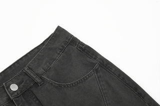 Washed And Worn Denim Bootcut Trousers Male Phosgene