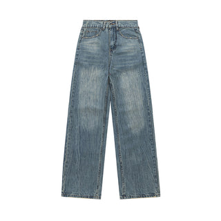 Washed And Worn Worn Denim Trousers Men's Pleated Phosgene