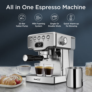 Geek Chef Espresso Machine, 20 Bar Espresso Machine With Milk Frother For Latte, Cappuccino, Macchiato, For Home Espresso Maker, 1.8L Water Tank, Stainless Steel, Ban On Amazon Phosgene