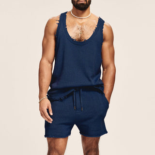 Men's Two-piece Knitted Sleeveless Tank Top Shorts Phosgene