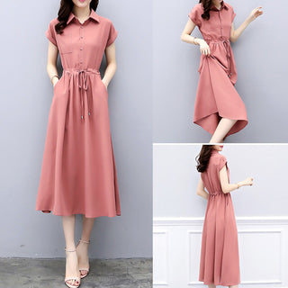 Waist-tight Slimming Elegant Long Dress Casual Polo Shirt Skirt - Phosgene