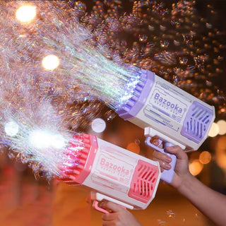 Bubble Gun Rocket 69 Holes Soap Bubbles Machine Gun Shape Automatic Blower With Light Toys For Kids Pomperos - Phosgene