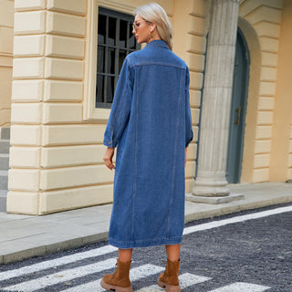 Washed Cardigan Long Denim Coat And Trench Coat Women - Phosgene