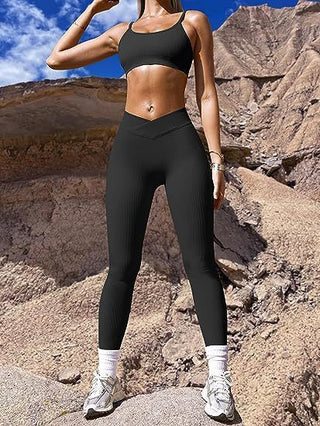 Rib High Waist Cross Sports Bottoming Casual Trousers Phosgene