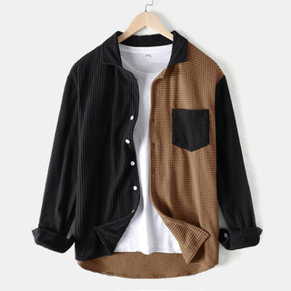 Men's Casual Colorblock Loose Corduroy Long Sleeve Shirt Phosgene