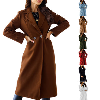 Women's Simple Double Breasted Long Sleeve Turn-down Collar Coat - Phosgene