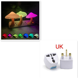 LED Night Light Mushroom Wall Socket Lamp EU US Plug Warm White Light-control Sensor Bedroom Light Home Decoration - Phosgene