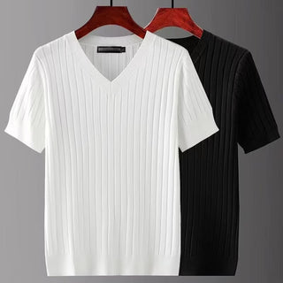 Men's Short-sleeved V-neck Knitted T-shirt Phosgene