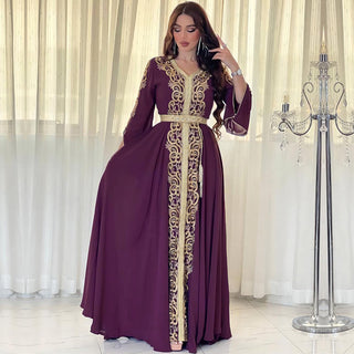 3737 Guerbang Arab Dubai Foreign Trade Embroidery Applique Dress - Phosgene