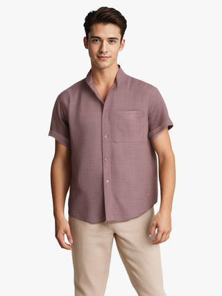 Solid-color Short-sleeved Lapel Shirt Summer Breathable Cotton And Linen Top Mens Clothing Phosgene