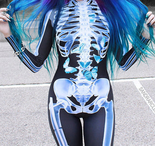 Fluorescent Skeleton Digital Printing Jumpsuit - Phosgene