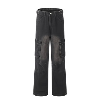 Punk Old Wash Denim Cargo Pants Trousers Men Phosgene