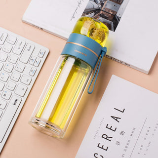 Glass Water Bottle With Tea Infuser Filter Tea Separation Double Wall Glass Bottle Leakproof Water Bottle - Phosgene