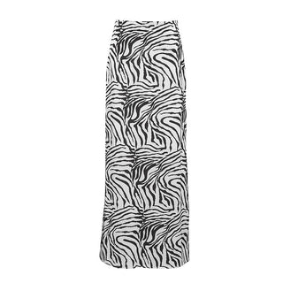 French Satin Zebra Pattern Skirt Women's Elegant Slimming High Waist A- Line - Phosgene