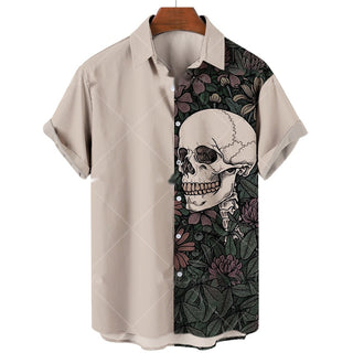 Men's Short-sleeve Lapel Shirt 3D Digital Skull Printed Shirt Phosgene