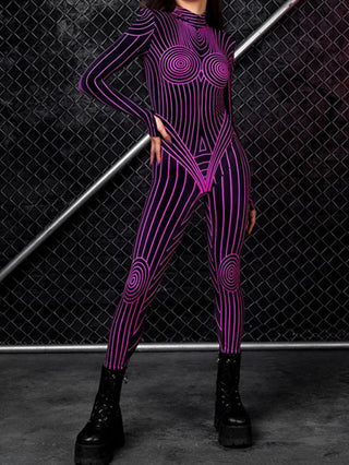 Fluorescent Skeleton Digital Printing Jumpsuit - Phosgene