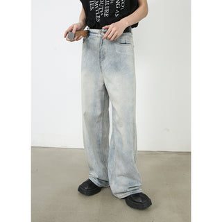 American Retro Washed Straight Jeans Men Phosgene